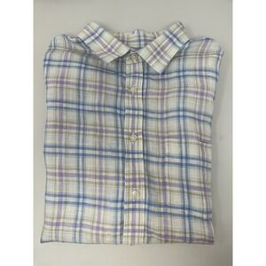Untuckit Shirt Mens Large White Blue Plaid Short Sleeve 100% Linen